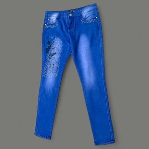 Rotana blue rhinestone-embellished Mickey Mouse skinny jeans size 34